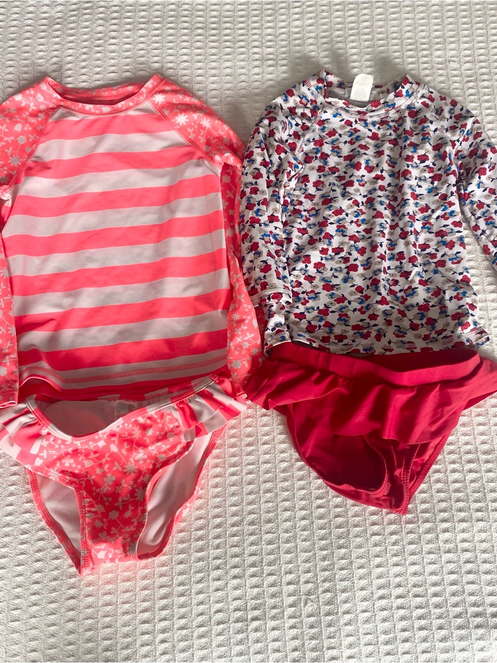 Cat & Jack Pink Stripe and Marina west Floral Long-Sleeve Rashguards 6X and 6-7